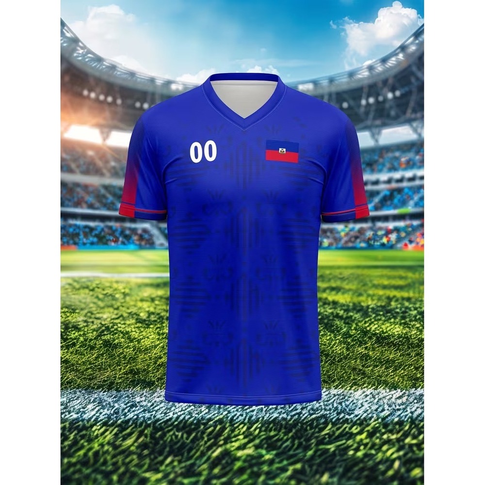 Haiti Soccer Jersey Mens Blue National Team Kit Short Sleeve Graphic Shirt 00